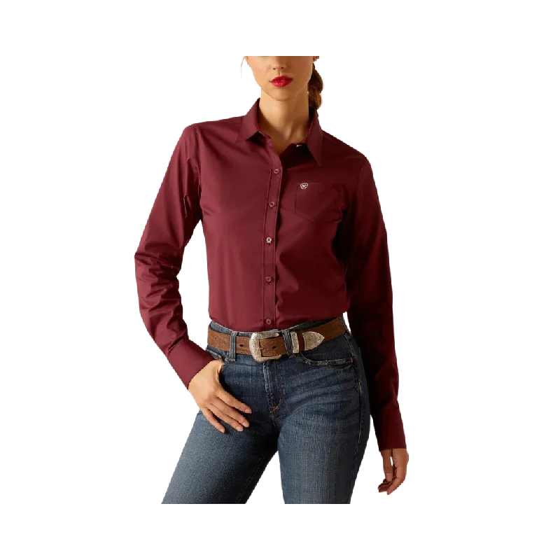 Ariat Women's Wrinkle Resist Kirby Burgundy Big Shirt Fashionable Plaid Short Sleeve