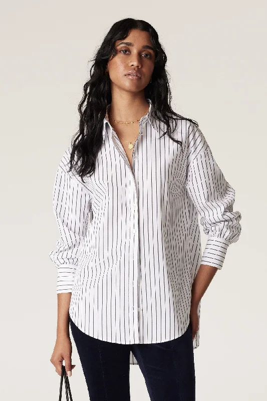 Collins Shirt - Black Stripe Elegant Off-Shoulder Short Shirt