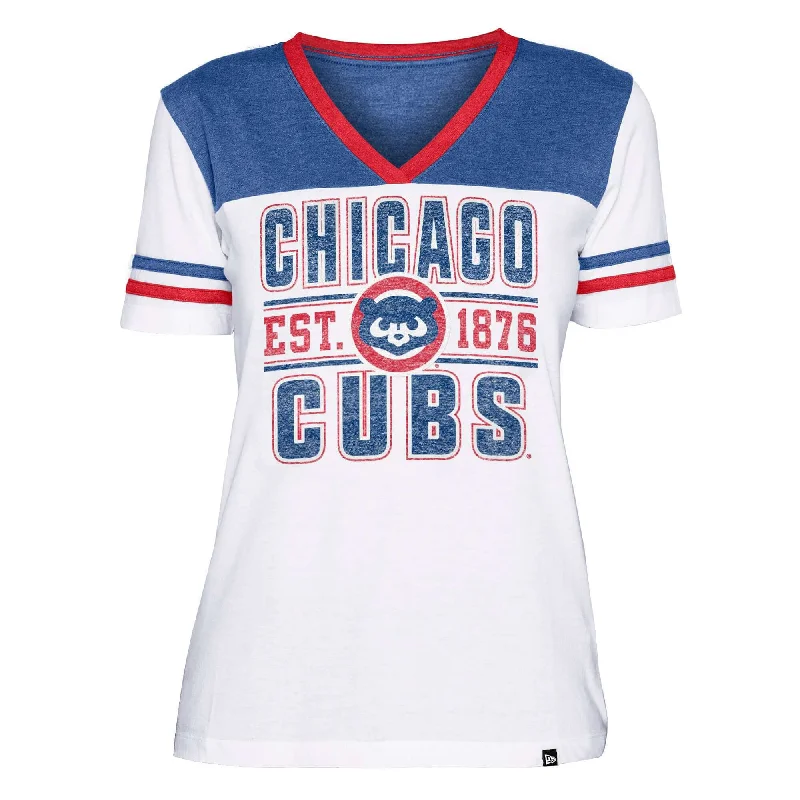 Chicago Cubs New Era Women's V-neck T Shirt - Blue/White Fashionable Short Sleeve Shirt