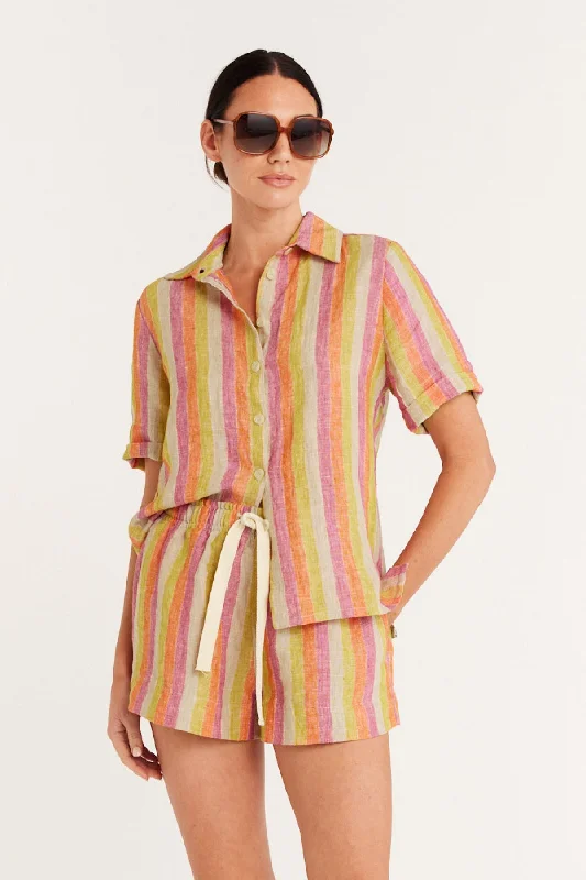 Ibiza Linen Shirt - Multi Pink Fashionable Sheer Short Shirt