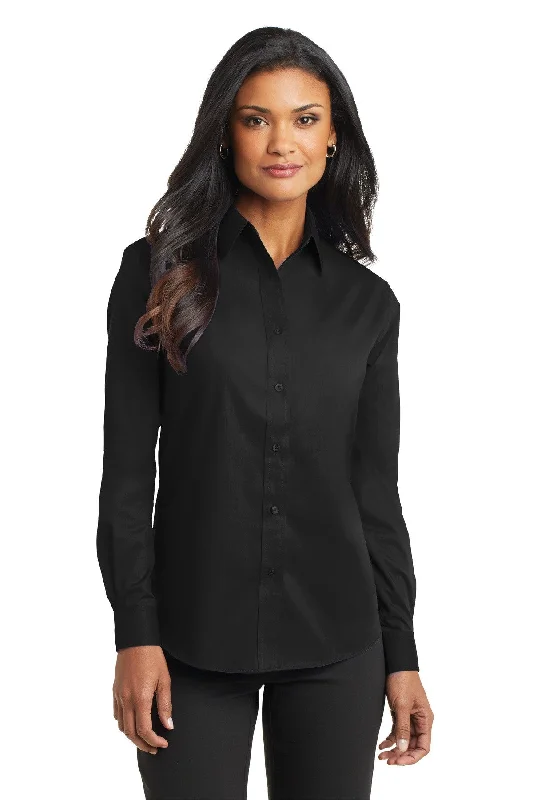 Port Authority® Ladies Long Sleeve Value Poplin Shirt. L632 Stylish Pleated Short Sleeve