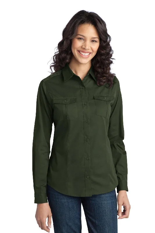 Port Authority® Ladies Stain-Resistant Roll Sleeve Twill Shirt. L649 Stylish Short Sleeve Polo