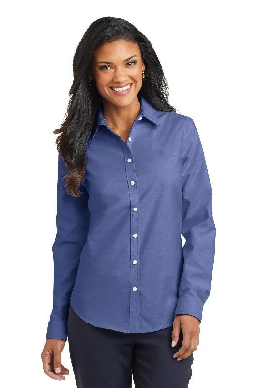 Port Authority® Ladies SuperPro Oxford Shirt. L658" Trendy Ruffled Short Sleeve