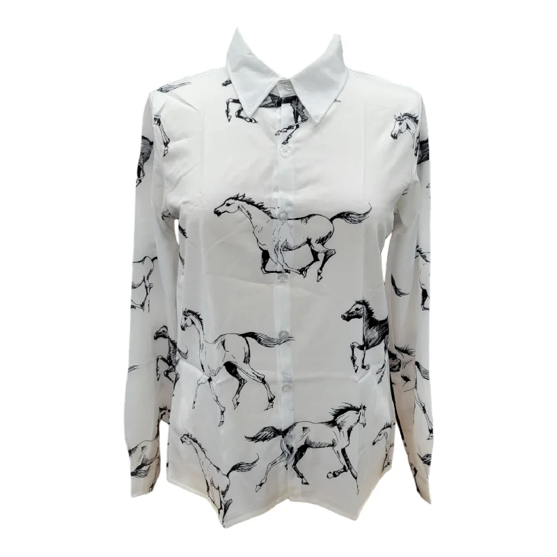 Ladies Galloping Horse Long Sleeve Button Down Shirt Cozy Summer Short Shirt