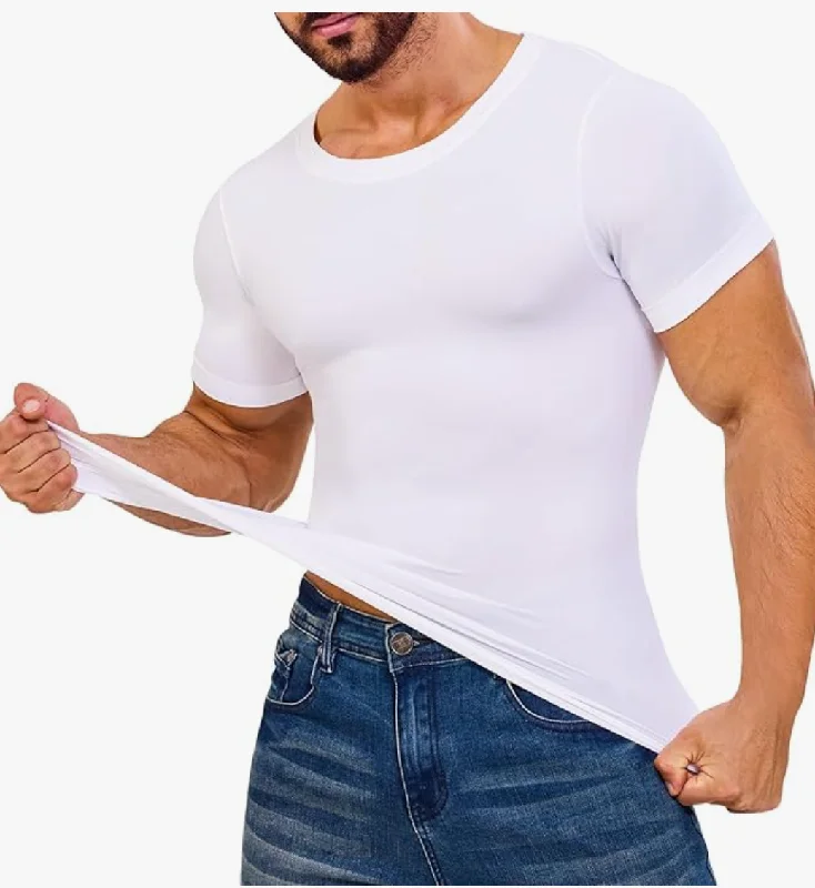 Men Compression Shirt Shapewear Casual Ruffle Short Shirt