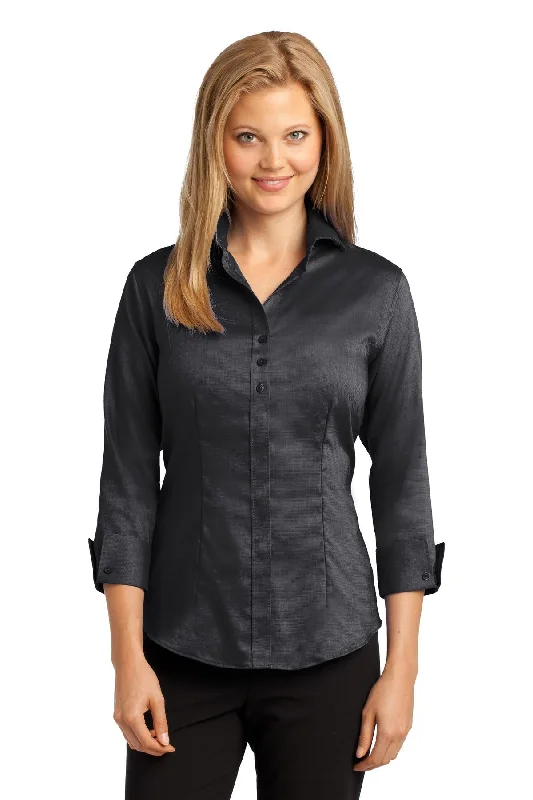 Red House® Ladies 3/4-Sleeve Nailhead Non-Iron Button-Down Shirt. RH69 Soft Silk Short Sleeve