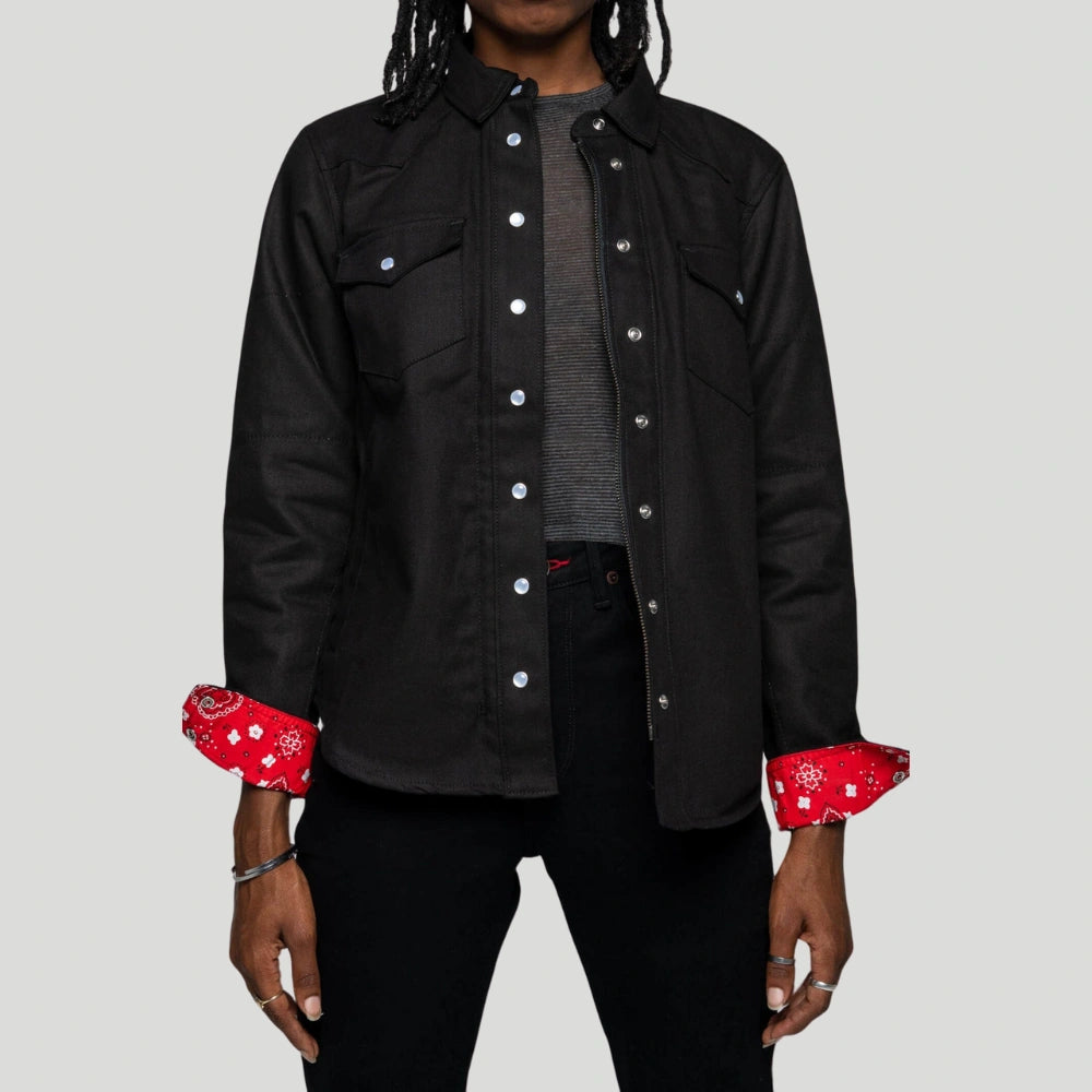 The Riveter Riding Shirt - Black Herringbone Classic Denim Short Sleeve