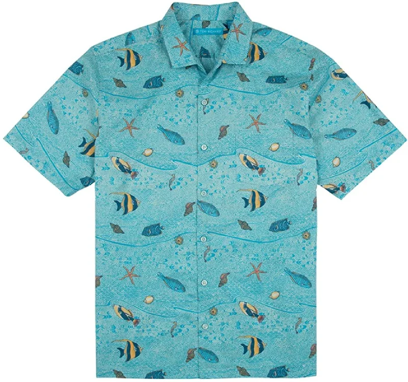 Tori Richard Marine Day Pacific Blue X-Large Short Sleeve Hawaiian Shirt Fashionable Rounded Short Shirt