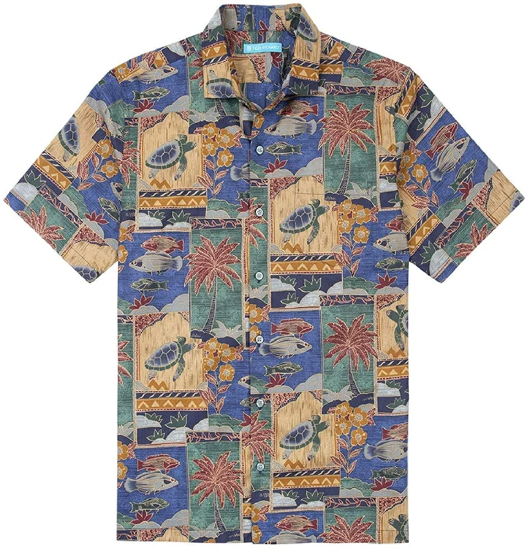 Tori Richard Marquises Blue Small Button Down Short Sleeve Hawaiian Shirt Chic Embellished Short Sleeve