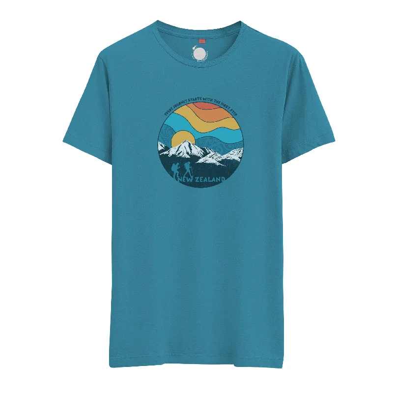 Womens New Zealand T Shirt - Circle Mountains Relaxed Cotton Short Blouse