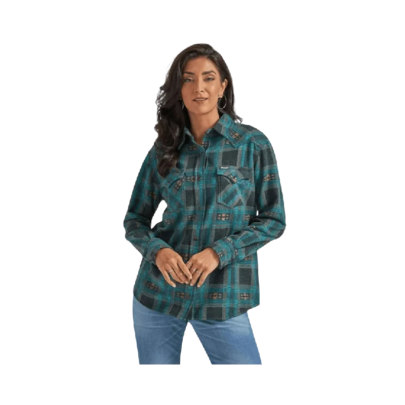 Wrangler Women's Retro Punchy Boyfriend Flannel Shirt Relaxed Fit Short Sleeve Top