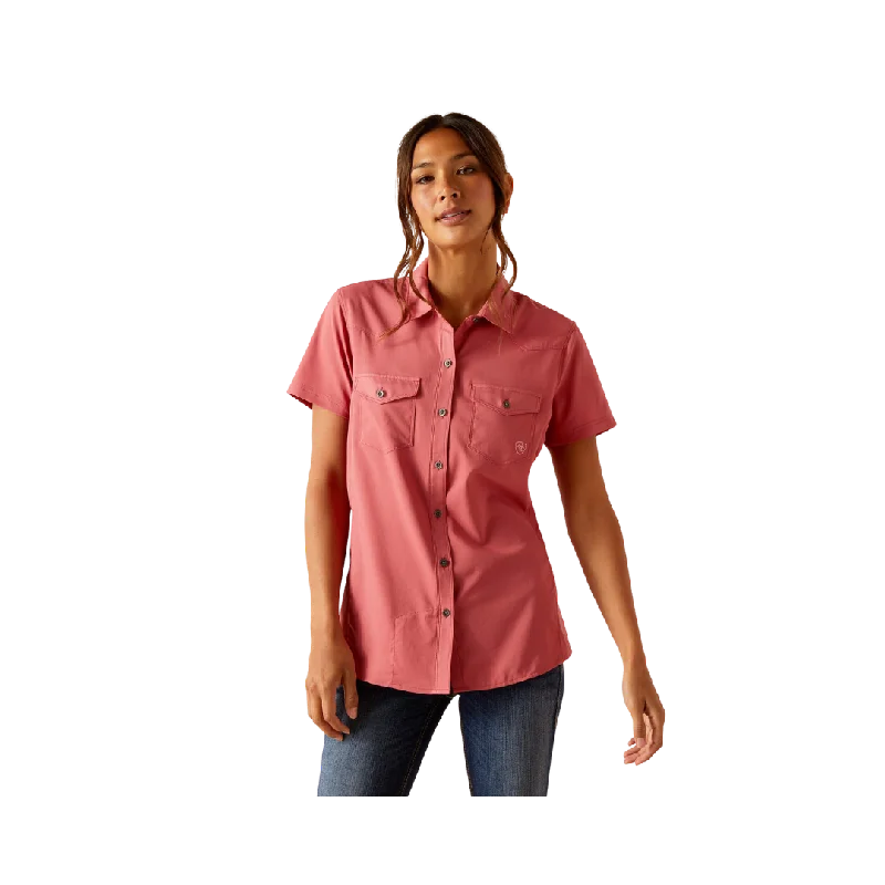 Ariat Women's Western Ventek Slate Rose Pink Shirt Cozy Summer Short Shirt