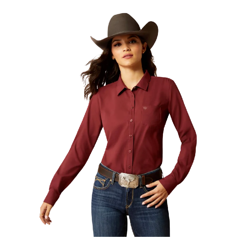 Ariat Women's Kirby Pro Tawny Port Shirt Fashionable Button-Front Short Sleeve