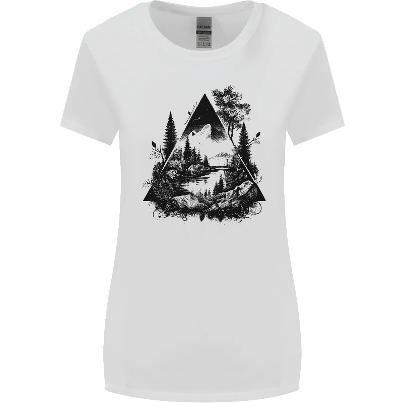 Abstract Outdoors Camping Bushcraft Hiking Trekking Womens Wider Cut T-Shirt V-Neck T-Shirt Long Sleeve Cotton