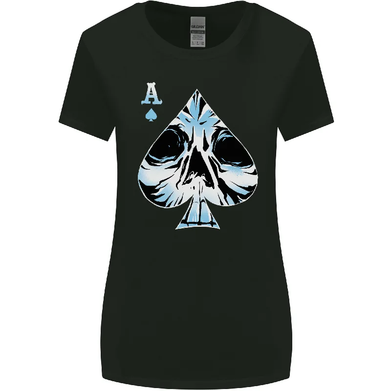 Ace of Spades Skull Womens Wider Cut T-Shirt Zippered Front Buttoned Front Snap Front