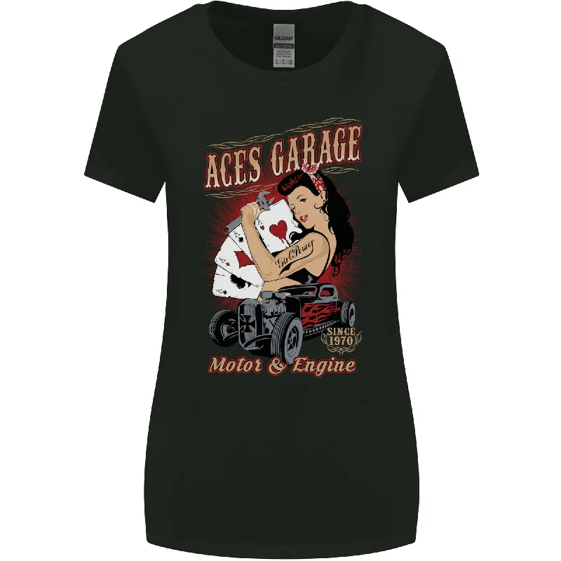 Aces Garage Hotrod Hot Rod Dragster Car Womens Wider Cut T-Shirt Hooded Caped Shawl Collar