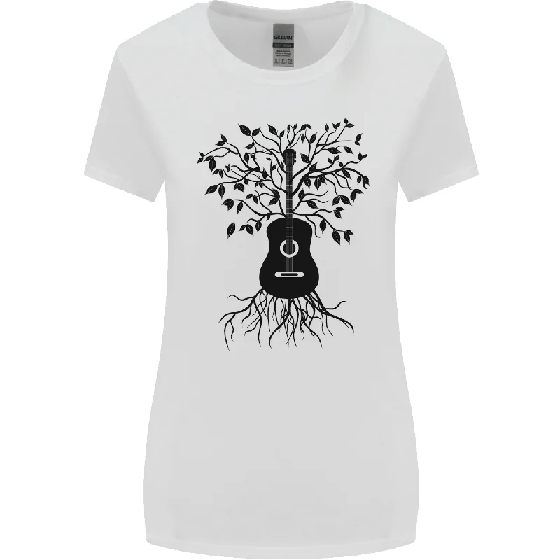 Acoustic Guitar Tree Roots Guitarist Music Womens Wider Cut T-Shirt Fitted T-Shirt Seamless Stretchy