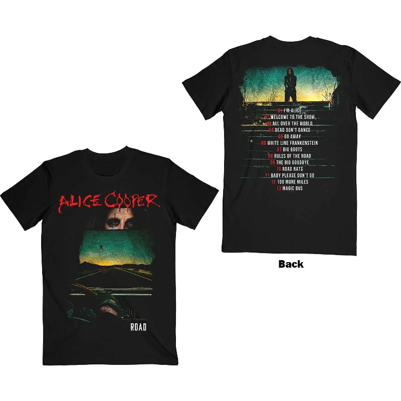 Alice Cooper | Official Band T-Shirt | Road Cover Tracklist (Back Print) Oversized T-Shirt Spandex breathable