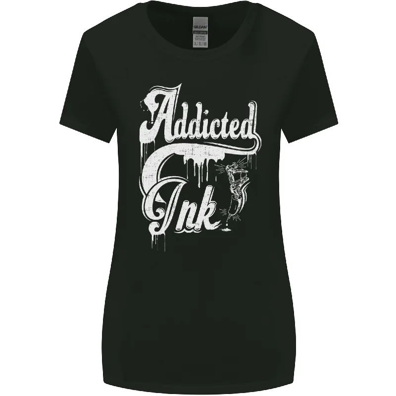 Addicted Ink Tattoo Tattooist Biker Art Womens Wider Cut T-Shirt Fashionable Trendy Casual