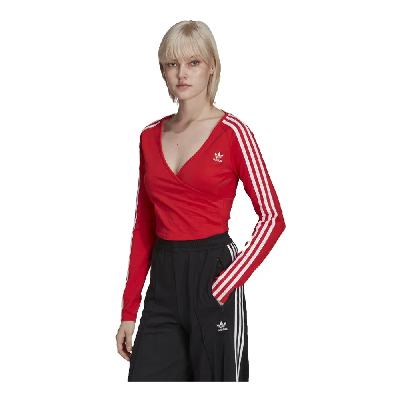 adidas Women's Originals Adicolor Classics Cropped Long Sleeve Shirt Stylish Striped Short Sleeve