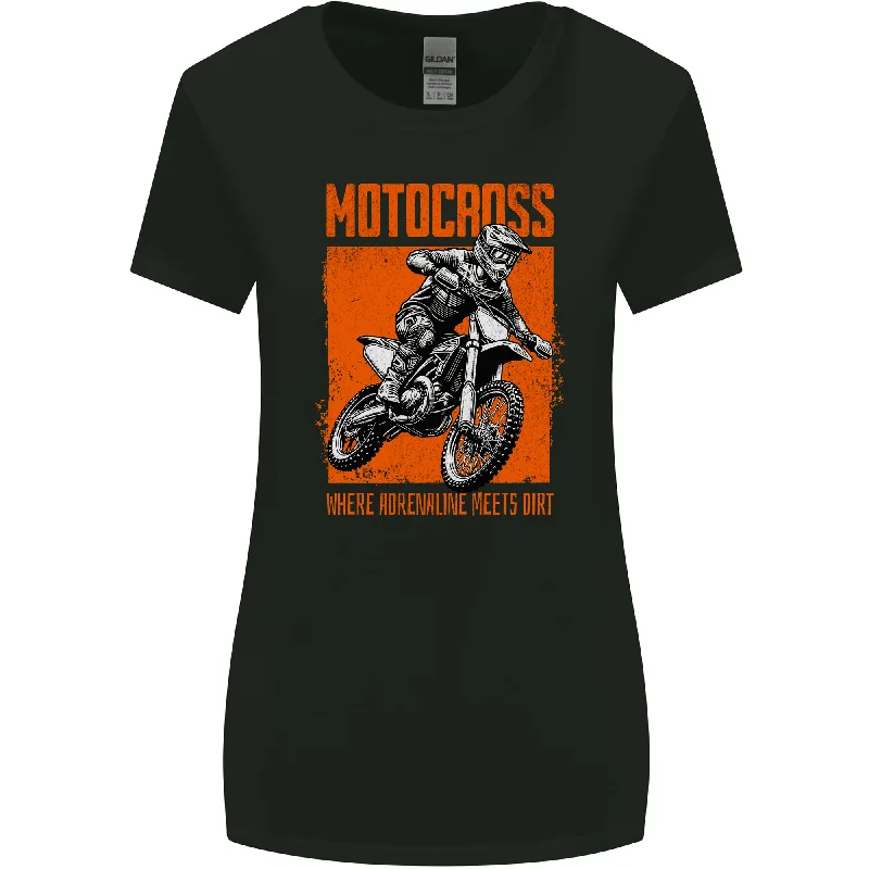 Adrenaline Dirt Motocross MotoX Dirt Bike Womens Wider Cut T-Shirt Notch Collar Peter Pan Collar Cowl Neck