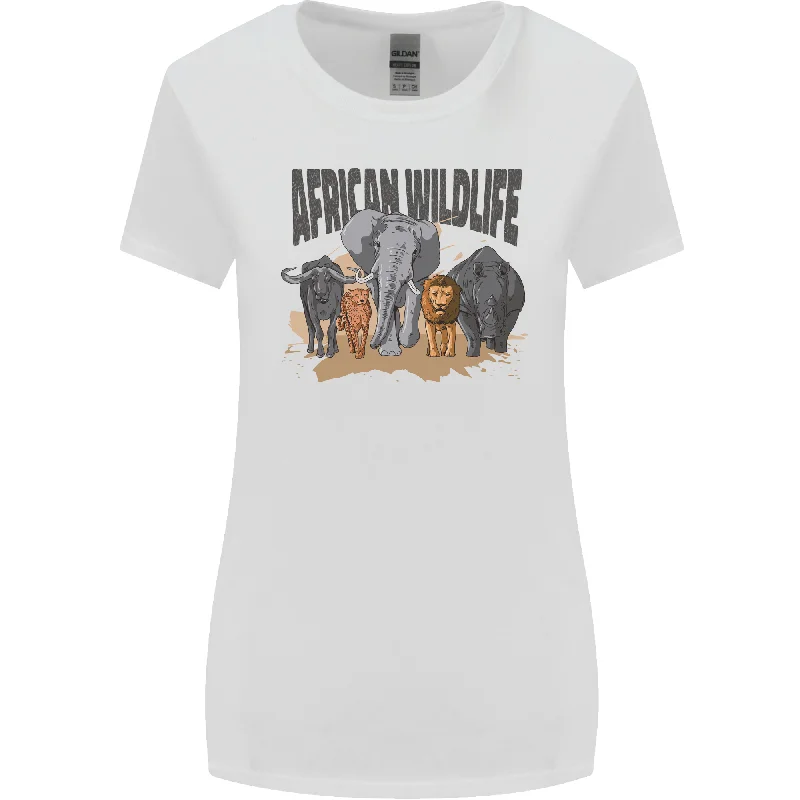 African Wildlife Elephant Lion Rhino Safari Womens Wider Cut T-Shirt Sequined Glittery Shiny