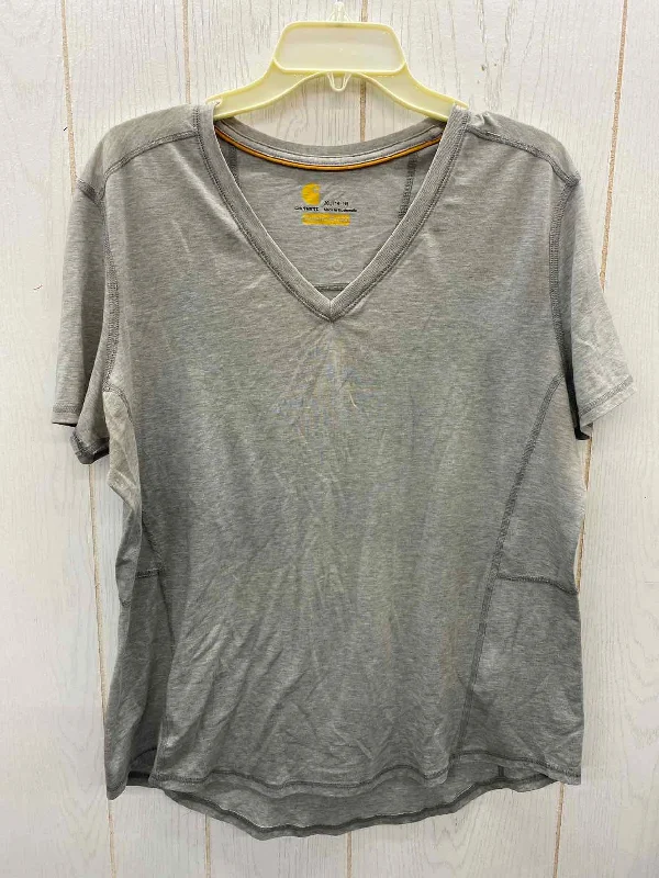 Carhartt Gray Womens Size XL Shirt Stylish Striped Short Sleeve