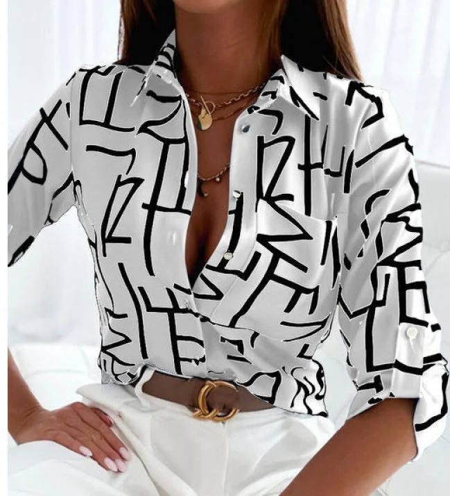 Fashion European style shirt printing tops for women Fashionable Draped Short Sleeve