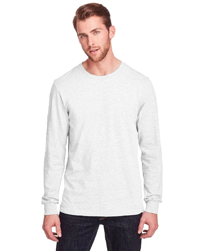 Fruit of the Loom Adult ICONIC Long Sleeve T-Shirt | White Asymmetrical Pockets Print