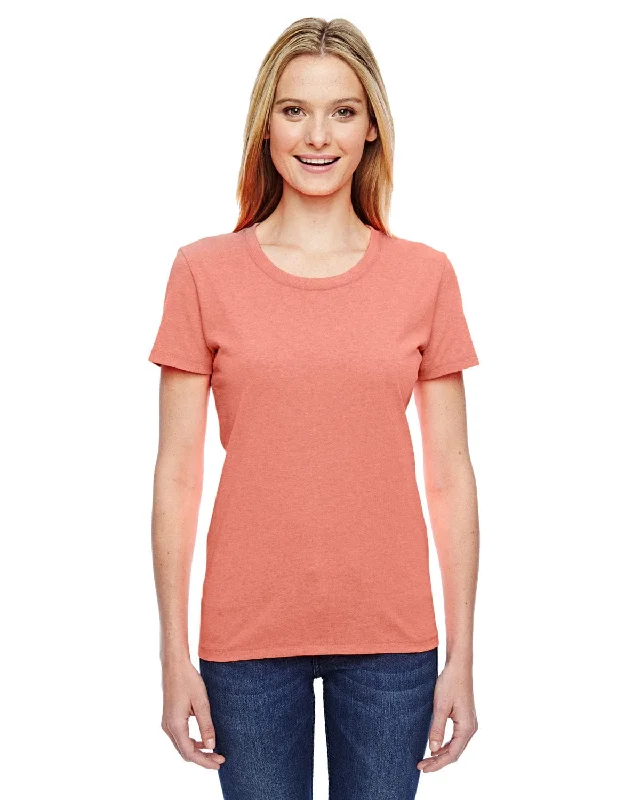 Fruit of the Loom Ladies Heavy Cotton T-Shirt | Retro Htr Coral Sequined Glittery Shiny