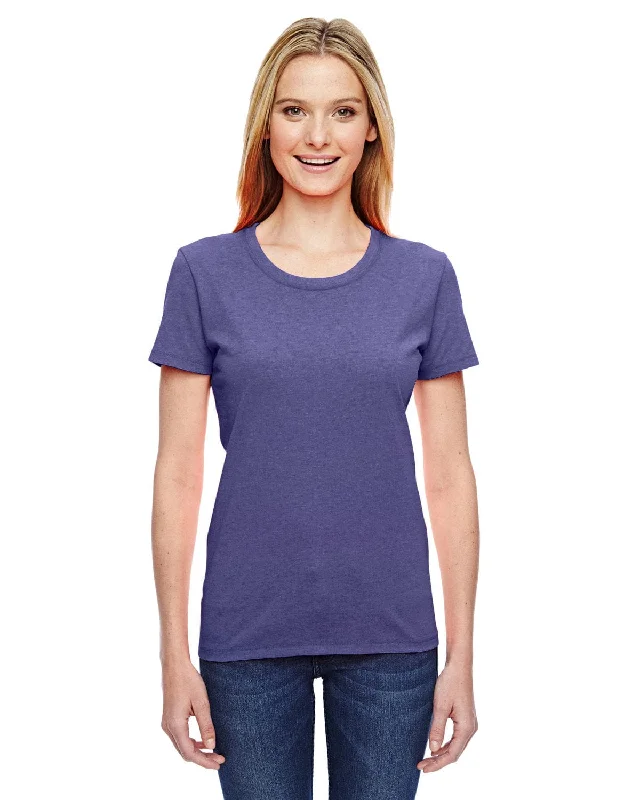 Fruit of the Loom Ladies Heavy Cotton T-Shirt | Retro Htr Purple Ribbed T-Shirt High Neck Heavyweight