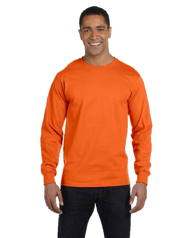 Gildan 50/50 Long Sleeve T-Shirt | Orange Notch Collar Peter Pan Collar Cowl Neck