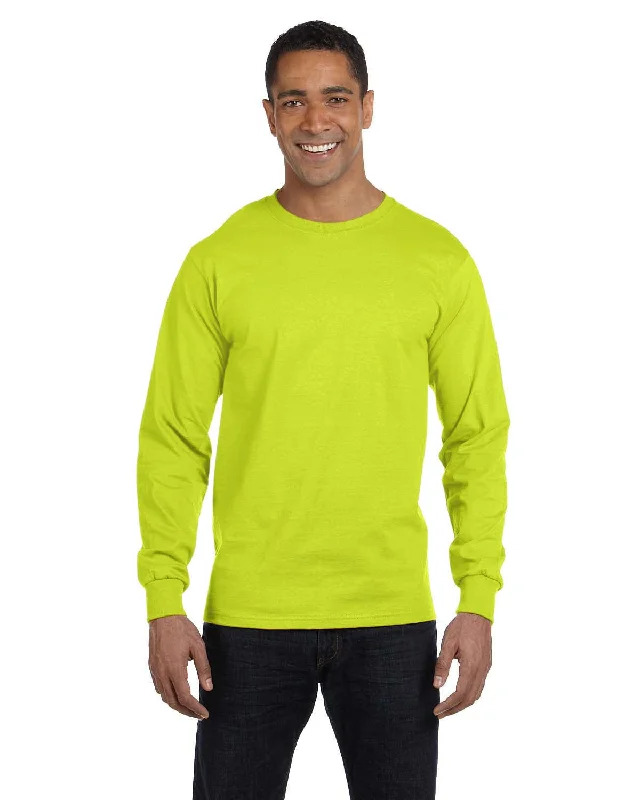 Gildan 50/50 Long Sleeve T-Shirt | Safety Green Terry Blend Velvet Blend Canvas Blend