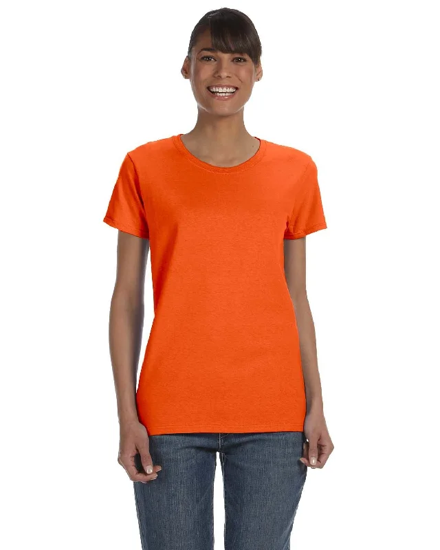 Gildan Ladies Lightweight 100% Cotton T-Shirt | Orange Houndstooth Herringbone Solid