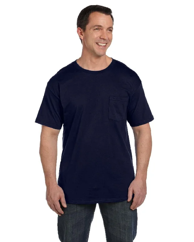 Hanes Beefy-T Pocket T-Shirt | Navy Zippered Buttoned Snapped