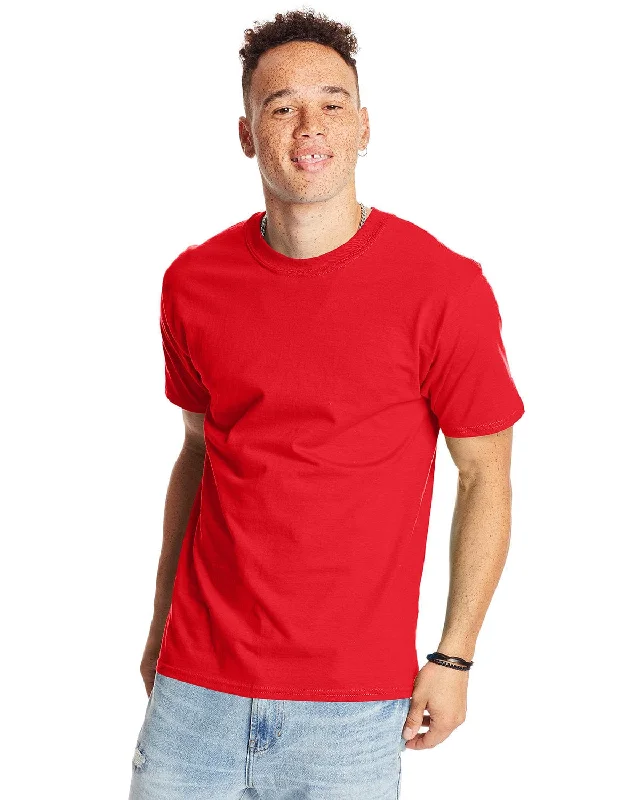 Hanes Beefy-T T-Shirt | Athletic Red Houndstooth Herringbone Solid