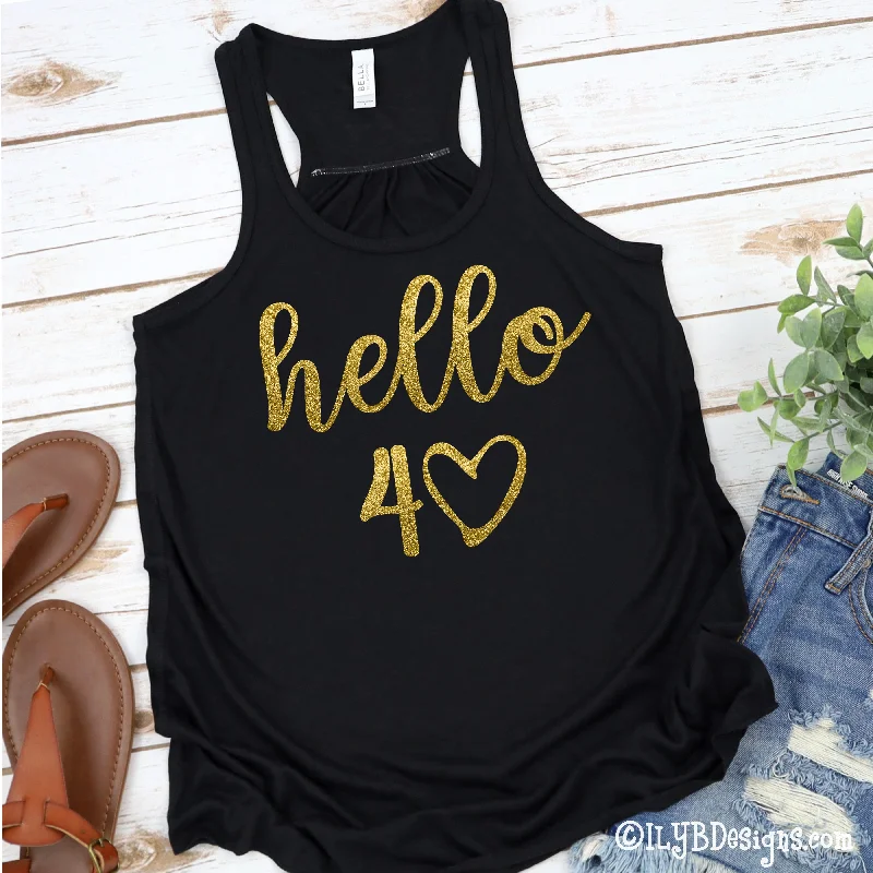 Hello 40 Glitter Tank | 40th Birthday Shirt Trendy Turtleneck Short Shirt