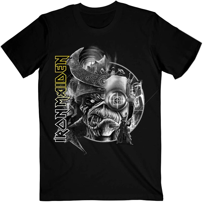 Iron Maiden | Official Band T-Shirt | The Future Past Tour '23 Greyscale Jersey Fabric Tulle Fabric Batik Fabric