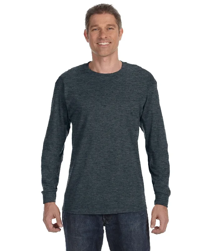 Jerzees DRI-POWER ACTIVE Long Sleeve T-Shirt | Black Heather Denim Fabric Leather Fabric Suede Fabric