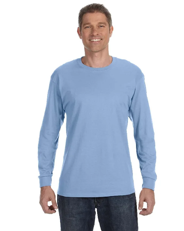 Jerzees DRI-POWER ACTIVE Long Sleeve T-Shirt | Light Blue Solid Color Striped Floral