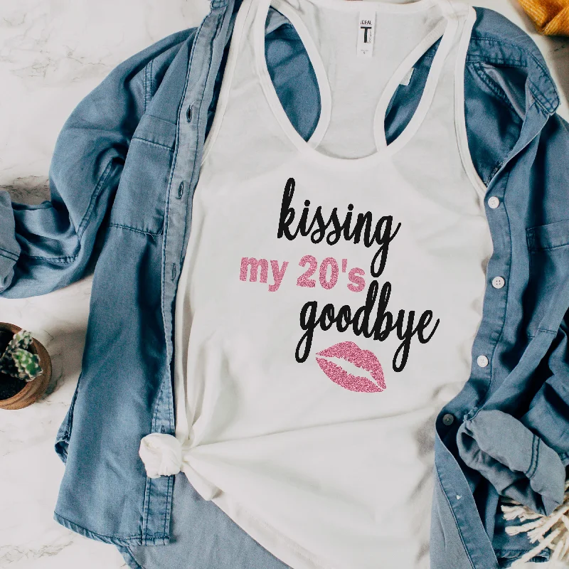 Kissing My 20's Goodbye Glitter Tank | 30th Birthday Shirt Stylish Short Sleeve Polo