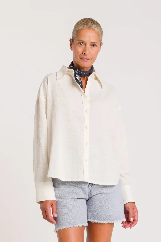 Saika Button-up Shirt White Casual Slouchy Short Sleeve