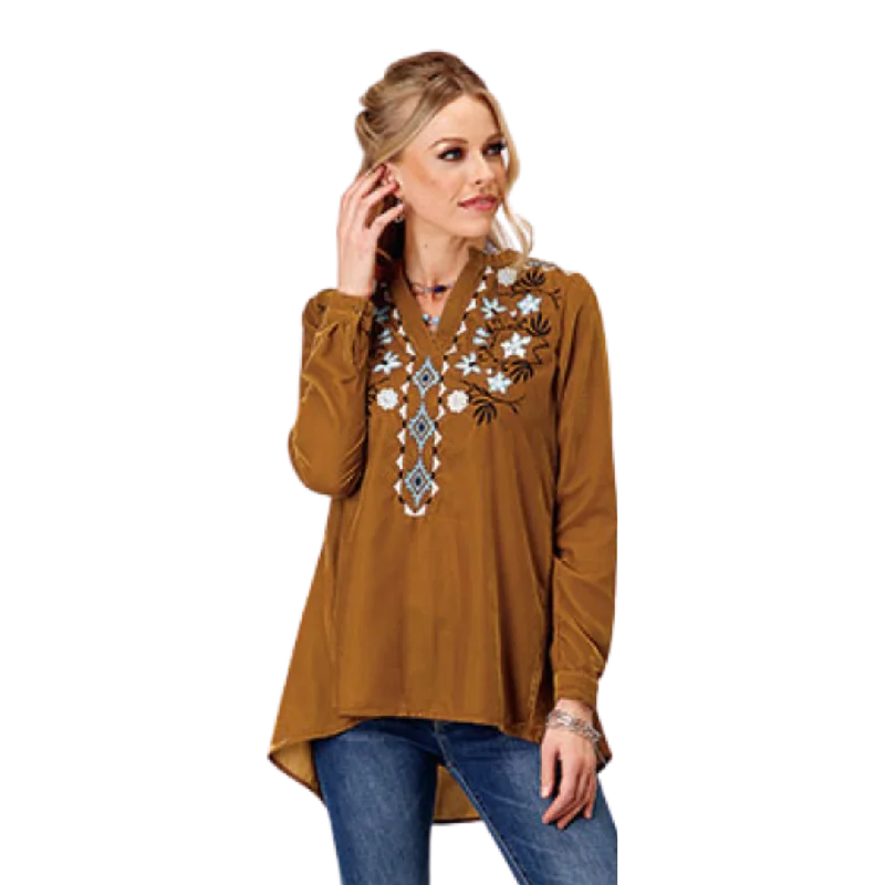 Roper Women's Poly Velvet Western Shirt Modern Short Sleeve Top