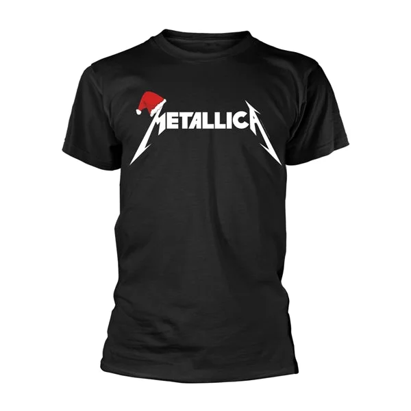 Metallica | Official Band T-Shirt | Santa Hat Logo Collared T-Shirt Boat Neck A-Line