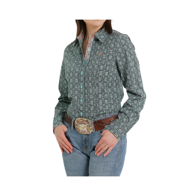 Cinch Women's Button Down Western Blue Light Shirt Casual Cotton Short Shirt