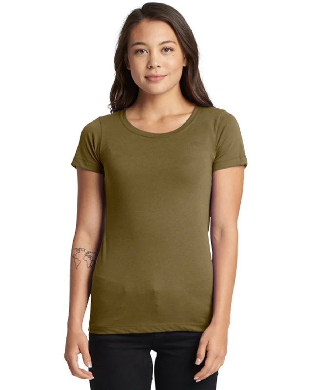 Next Level Ladies Ideal Short Sleeve Crew Tee | Military Green Boxy Fit Fitted Loose