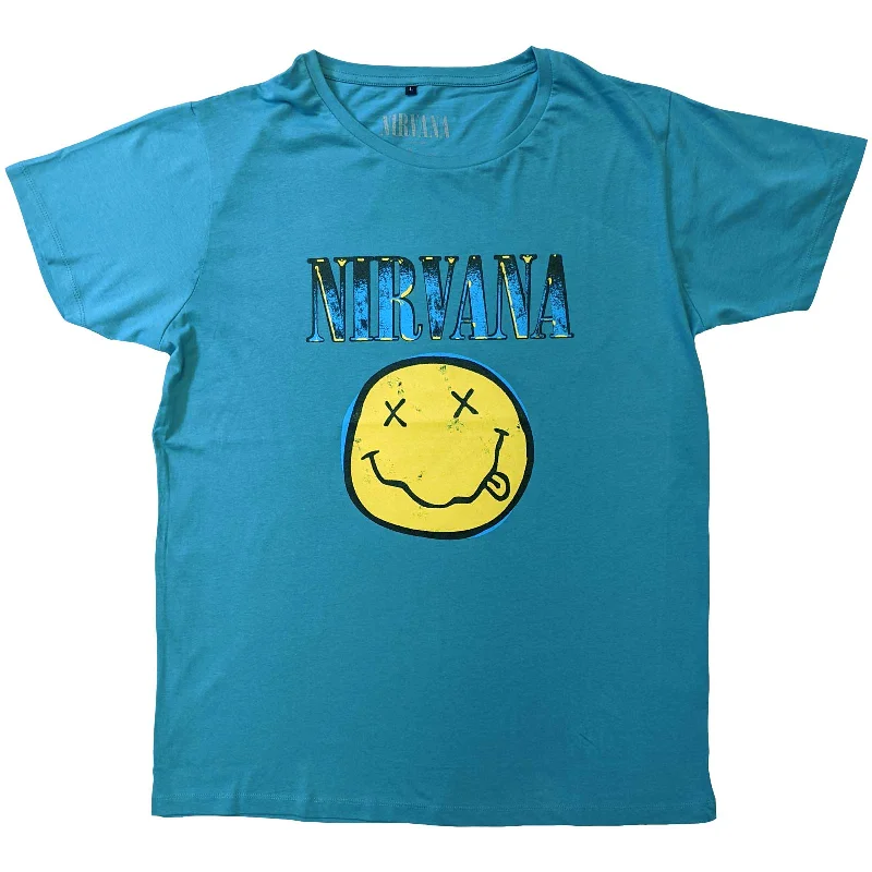 Nirvana | Official Band T-Shirt | Xerox Happy Face (Teal) Fleece Nylon Spandex