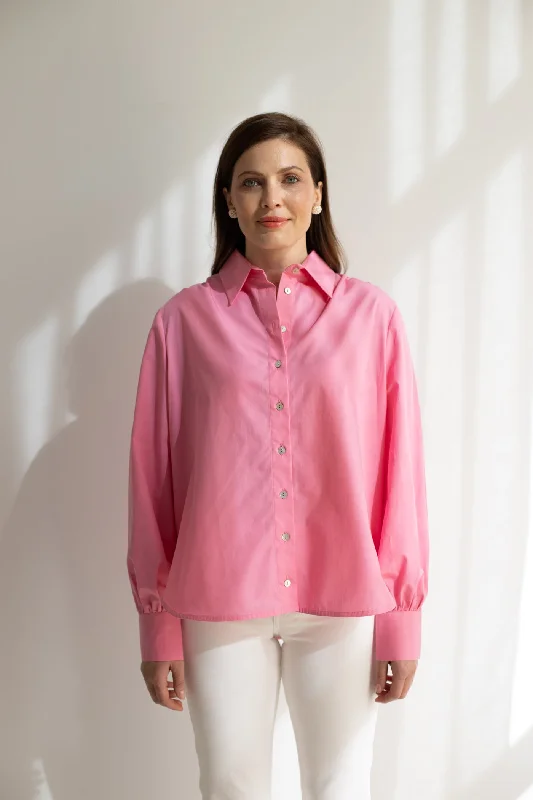 Noel Button-up Shirt Pink Comfortable Fit Short Shirt