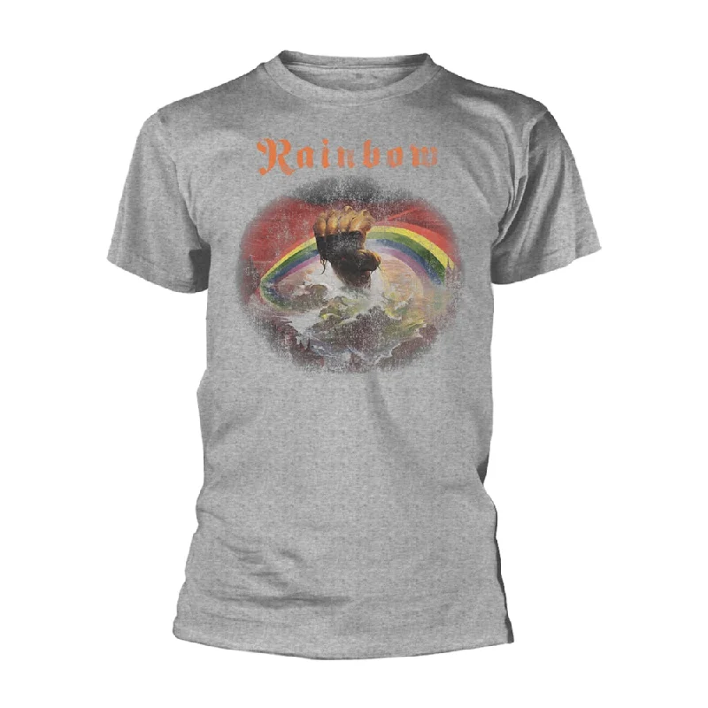 Rainbow | Official Band T-Shirt | Rising Distressed (Sports Grey) Chenille Blend Fleece Blend Nylon Blend