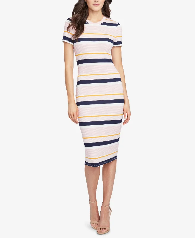 Rachel Rachel Roy Striped Ribbed T-Shirt Dress Front Pockets Side Pockets Patch Pockets